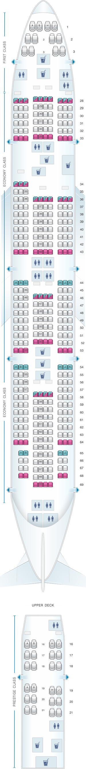 Seat map for Korean Air Boeing B747 400 404PAX