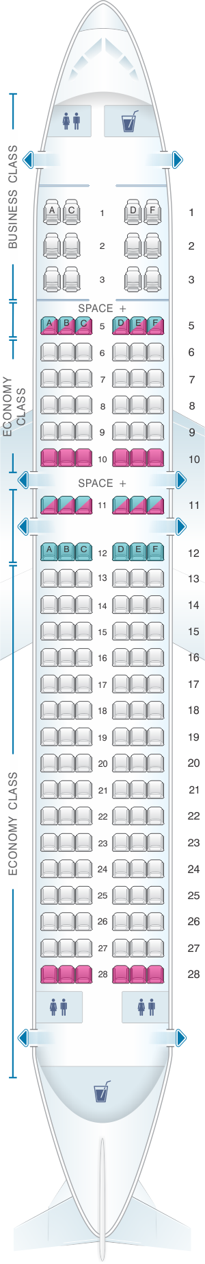 Seat map for LATAM Airlines Brasil Airbus A320 156PAX