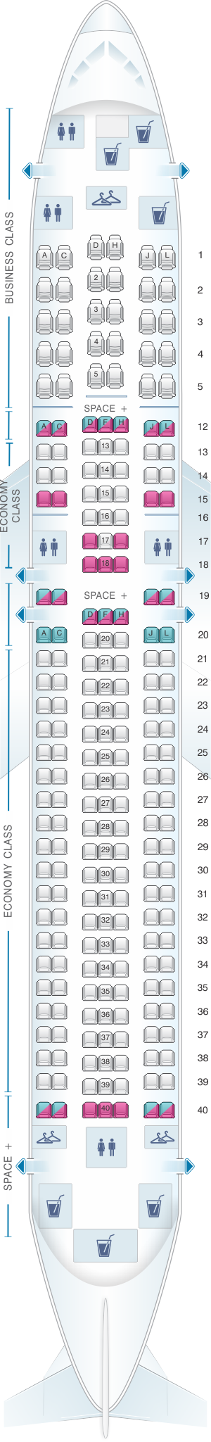 Seat map for LATAM Airlines Brasil Boeing B767 300ER V2