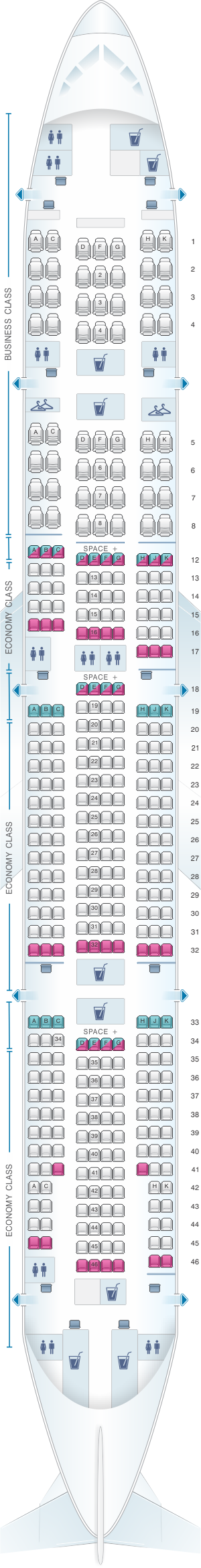 Seat map for LATAM Airlines Brasil Boeing B777 300ER V2