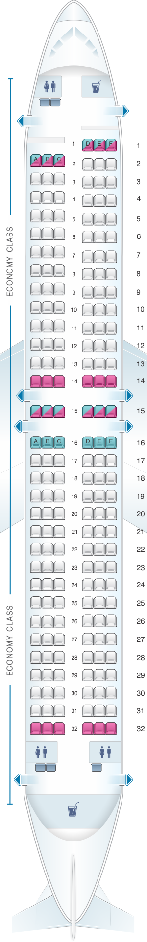Seat map for Rossiya Airlines Boeing B737 800 189PAX V2