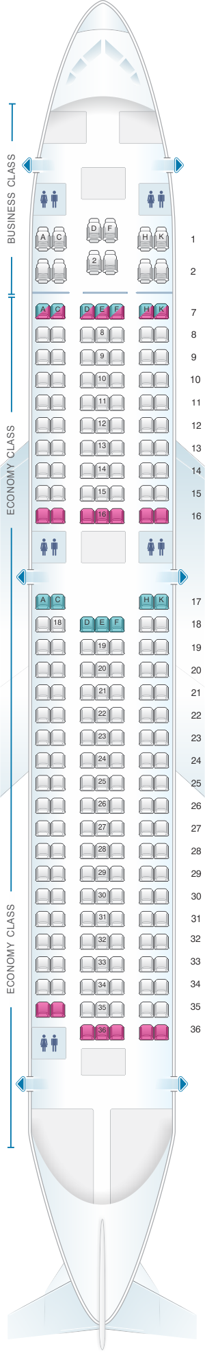 Seat map for Aer Lingus Boeing B767 200
