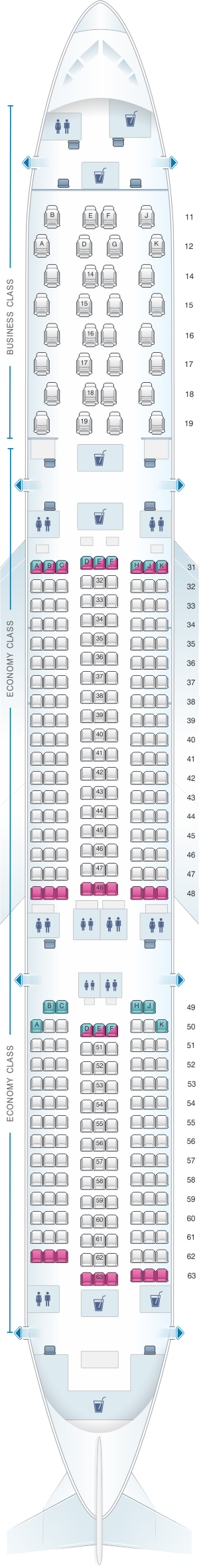 Seat map for Thai Airways International Airbus A350 900