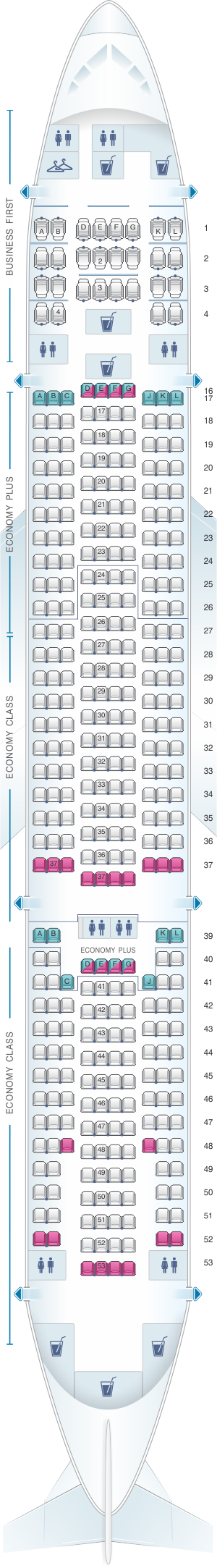 Seat map for United Airlines Boeing B777 200 (777) – version 5