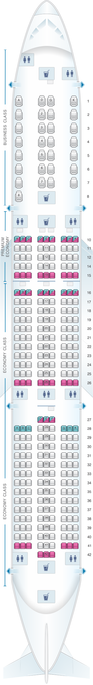 Seat map for Vietnam Airlines Airbus A350 900