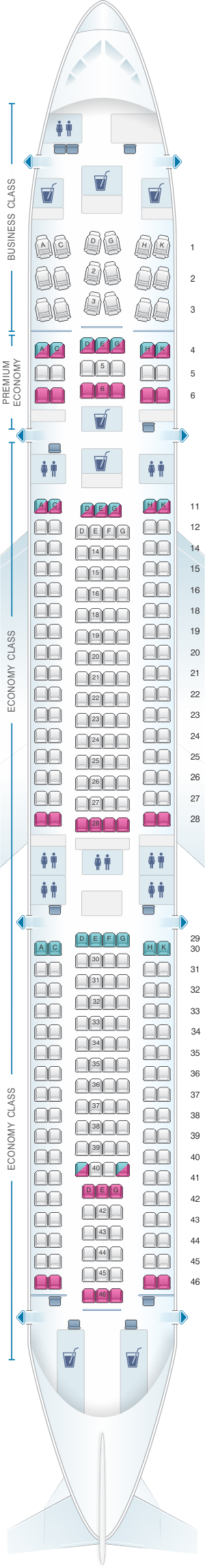 Seat map for Lufthansa Airbus A340 300 300pax