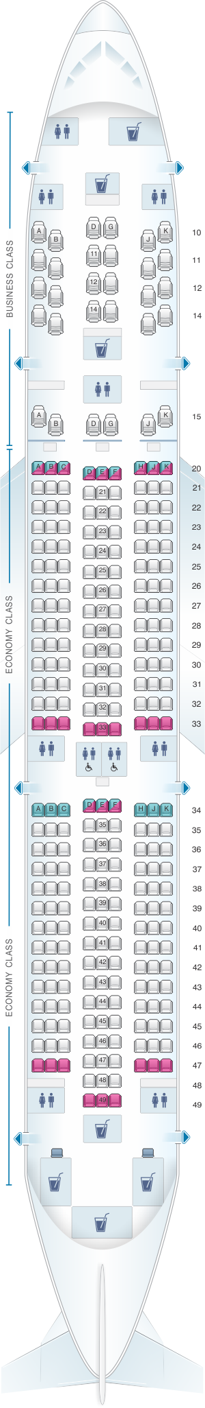 Seat map for Oman Air Boeing B787 9 V1