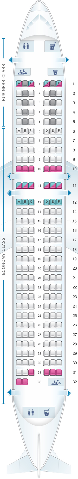 Seat map for Air France Airbus A320 Europe V2