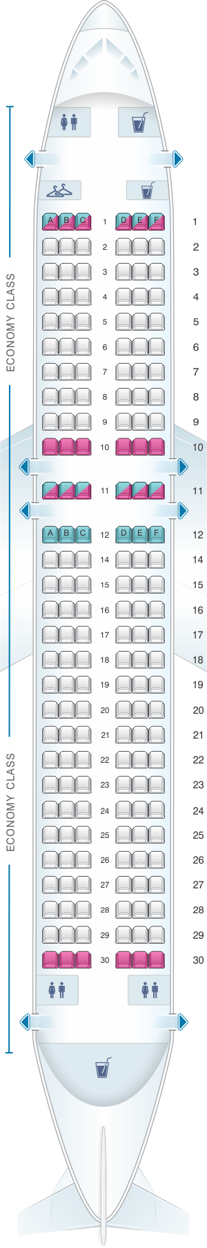 Seat map for Air France Airbus A320 Metropolitan V2
