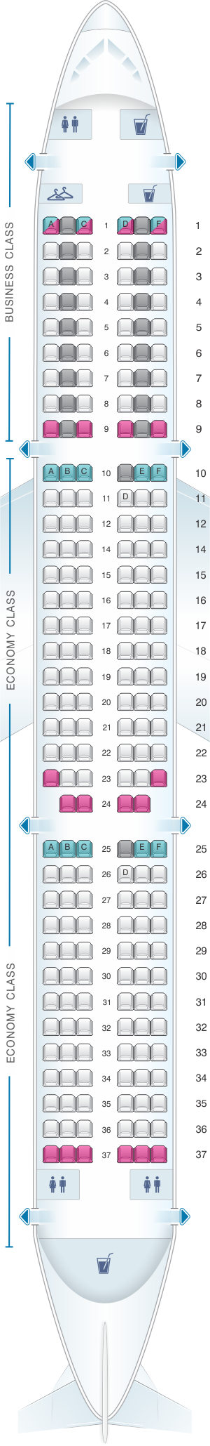 Seat map for Air France Airbus A321 Europe V2