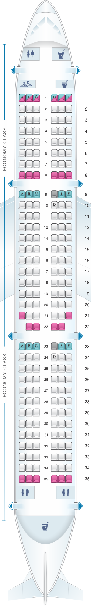 Seat map for Air France Airbus A321 Metropolitan V1
