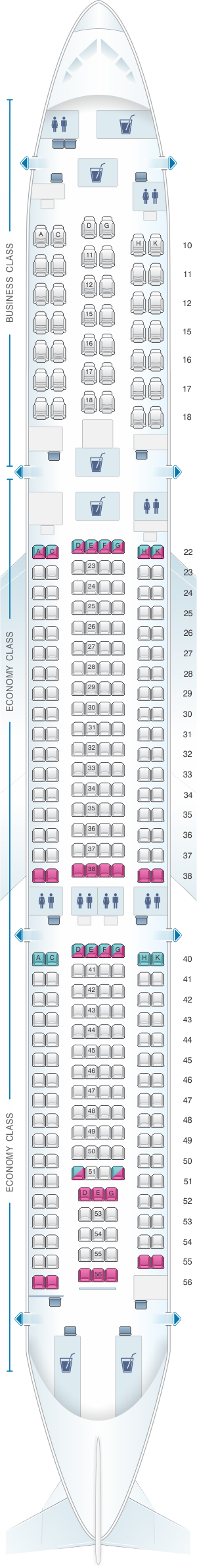 Seat map for Cathay Pacific Airways Cathay Dragon Airbus A330 300 (A33C)