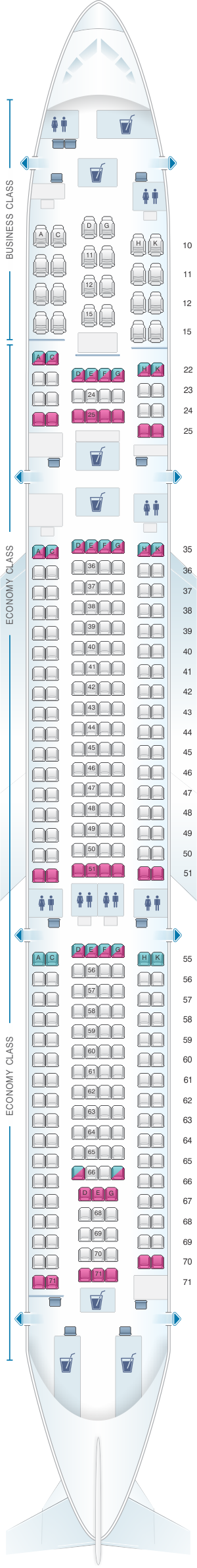 Seat map for Cathay Pacific Airways Cathay Dragon Airbus A330 300 (A33H)