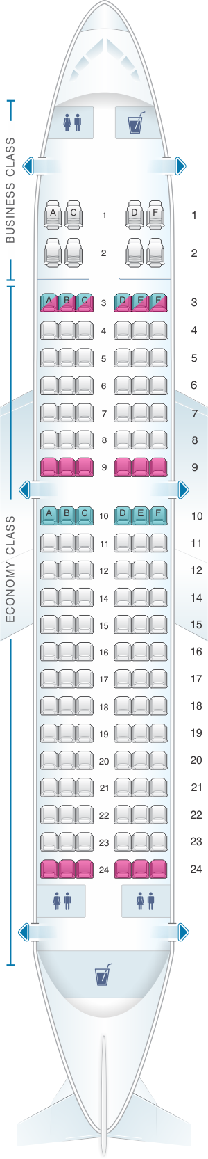 Seat map for Ural Airlines Airbus A319
