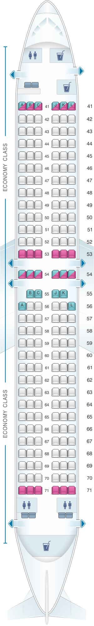 Seat map for Xiamen Airlines Boeing B737 800 184pax