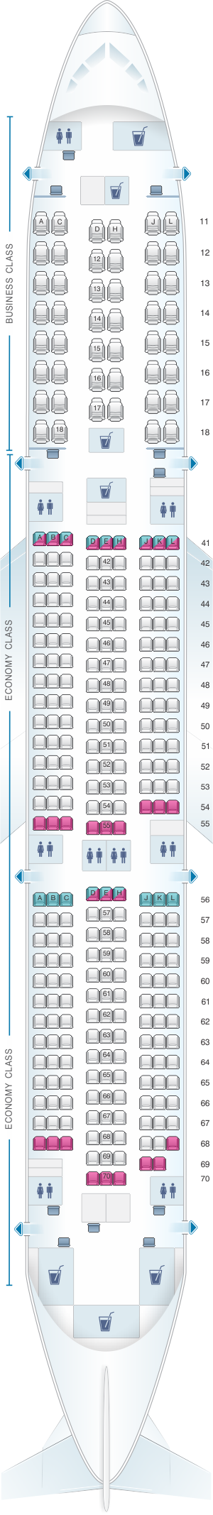 Seat map for Xiamen Airlines Boeing B787-9