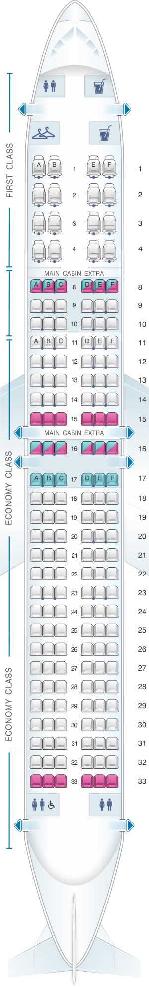 Seat map for American Airlines Boeing B737 MAX