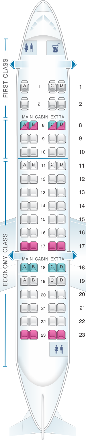 Seat map for American Airlines CRJ 700 V2