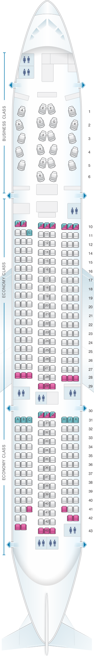 Seat map for Asiana Airlines Boeing B777 200ER 300PAX V2