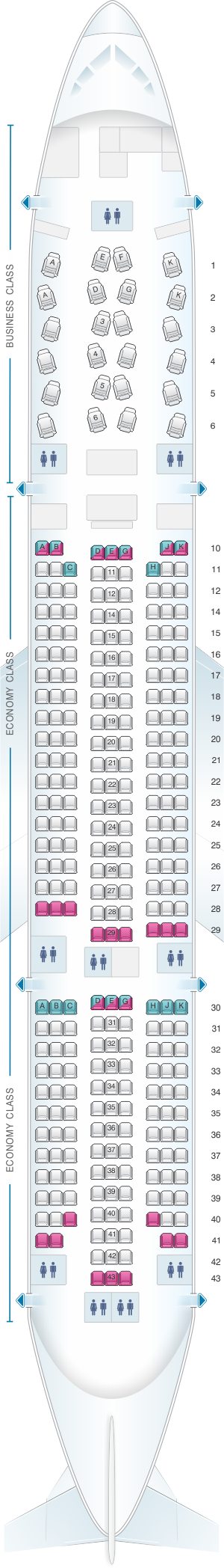 Seat map for Asiana Airlines Boeing B777 200ER 302PAX