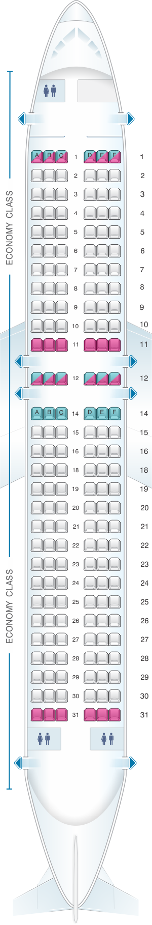 Seat map for Bulgaria Air Airbus A320 all economy