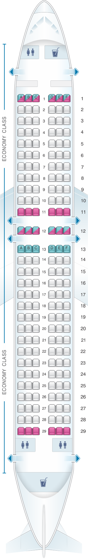 Seat map for Bulgarian Air Charter Airbus A320