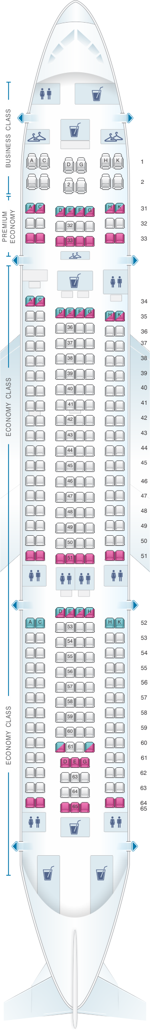 Seat map for China Southern Airlines Airbus A33G