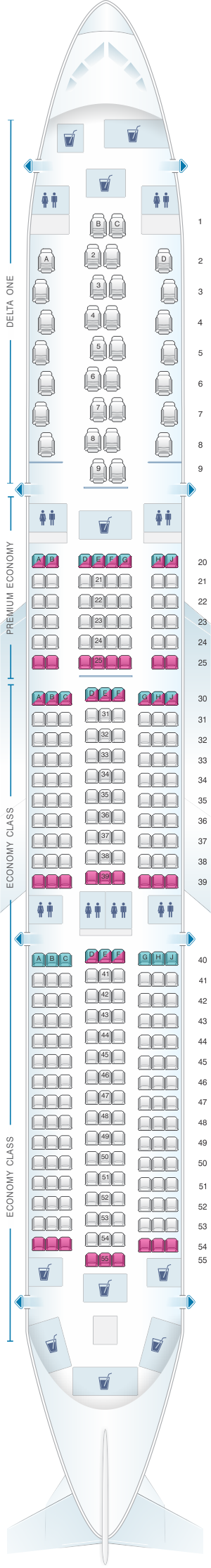 Plan de cabine Delta Air Lines Airbus A350 900 | SeatMaestro.fr