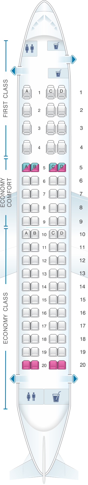 Seat map for Delta Air Lines Embraer E175 Compass