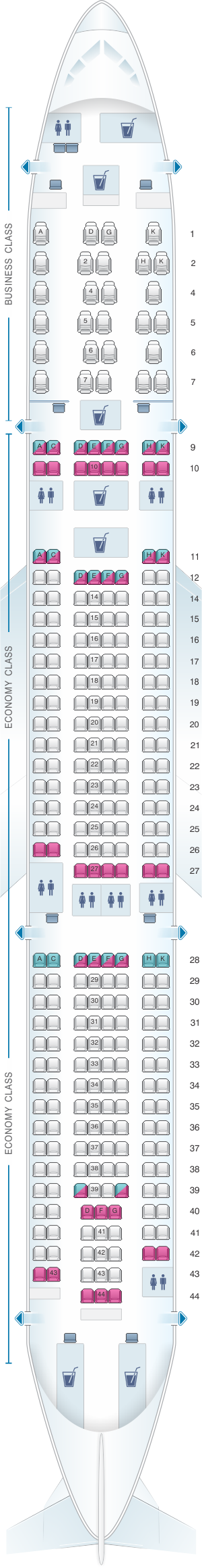 Seat map for Malaysia Airlines Airbus A330 300 Config.2