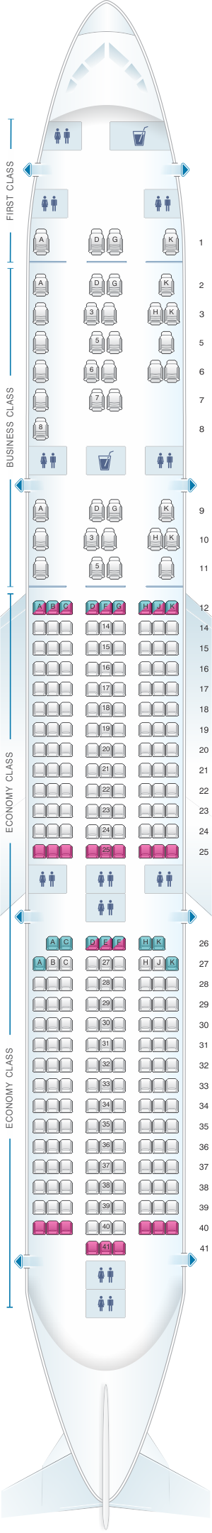 Seat map for Malaysia Airlines Airbus A350 900