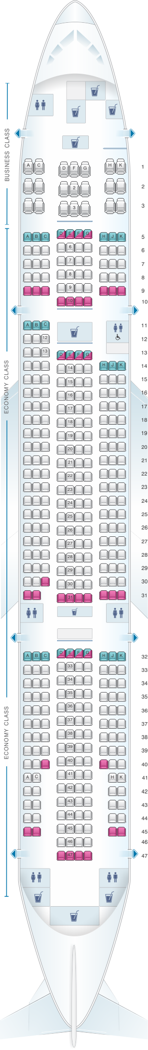 Seat map for ANA - All Nippon Airways Boeing B777 200 domestic