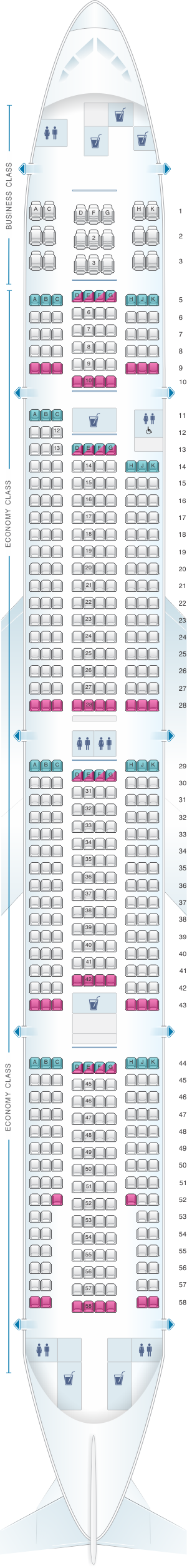 Seat map for ANA - All Nippon Airways Boeing B777 300 domestic