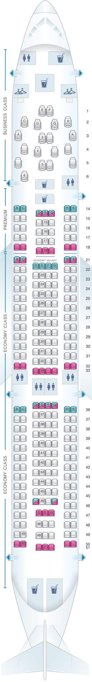 Seat map for Virgin Atlantic Airbus A330 200