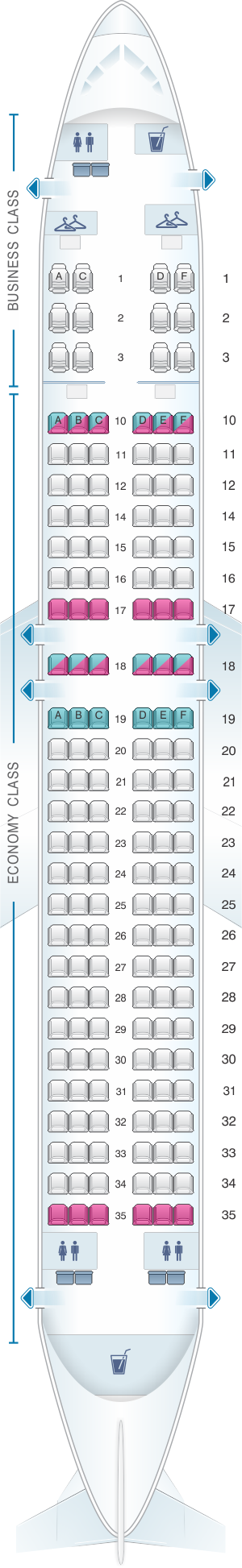 Seat map for Oman Air Boeing B737 MAX 8