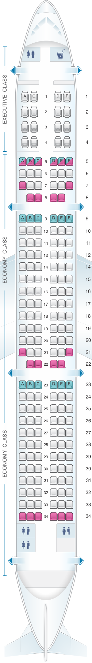 Seat map for SATA Air Açores Airbus A321 neo