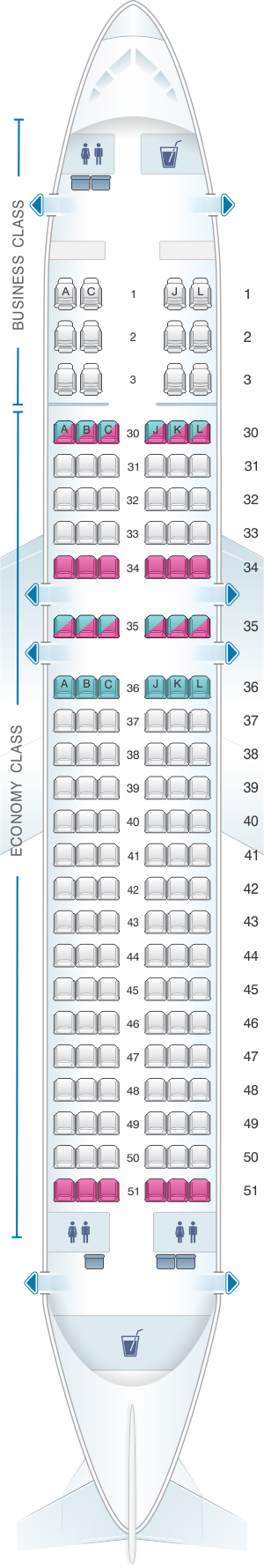 Seat map for Saudi Arabian Airlines Airbus A320 200 CEO