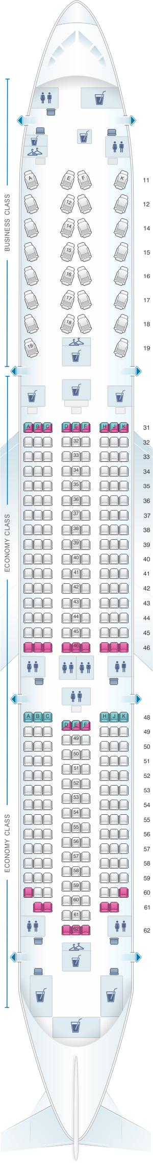 Seat map for Thai Airways International Boeing B787 9