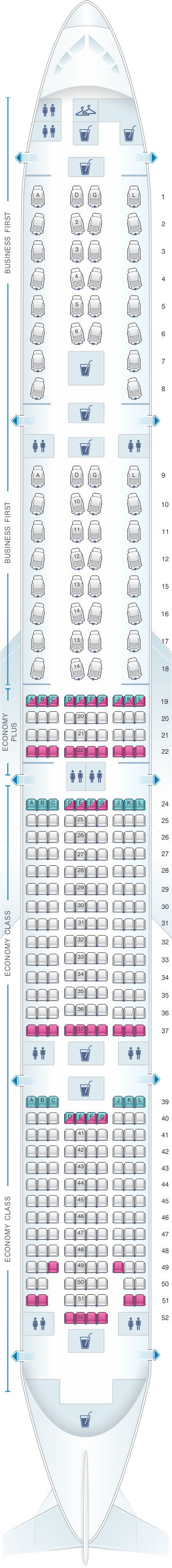 Seat map for United Airlines Boeing B777 300ER