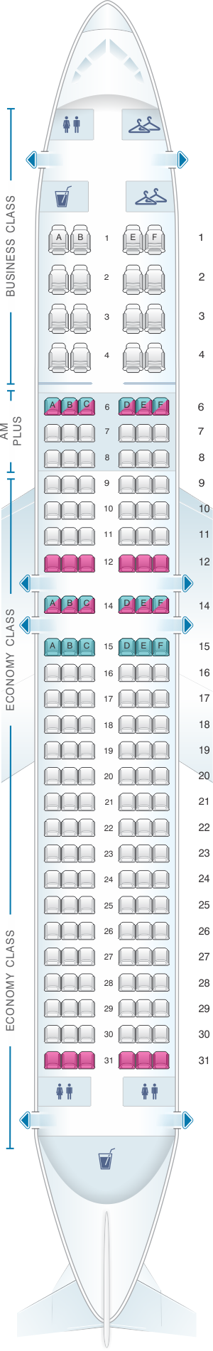 Seat map for Aeromexico Boeing B737 MAX 8