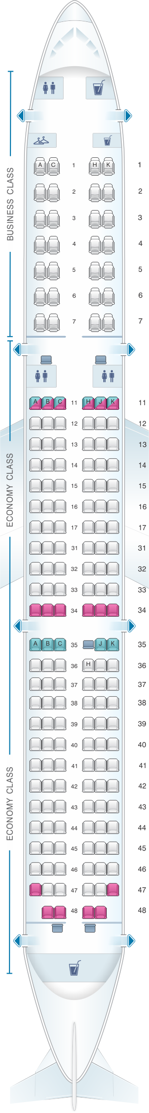 Seat map for Air Astana Airbus A321NEO