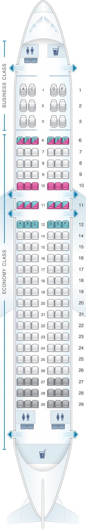 Seat map for SriLankan Airlines Airbus A320 NEO