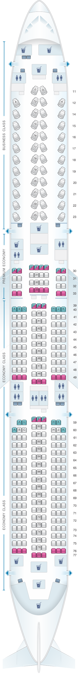 Seat map for Cathay Pacific Airways Airbus A350-1000