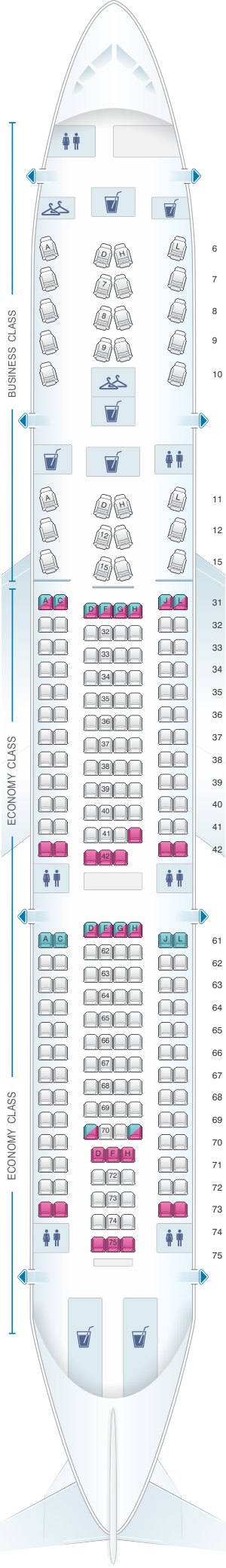 Seat map for China Eastern Airlines Airbus A330 200 232PAX V2