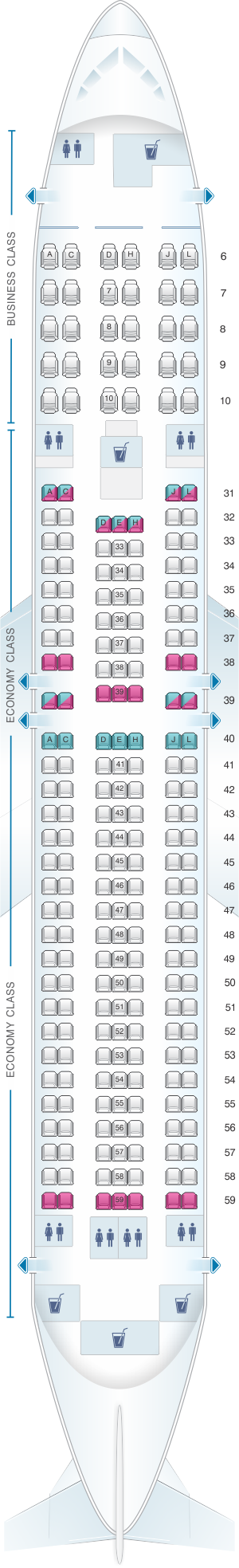 Seat map for China Eastern Airlines Boeing B767 300
