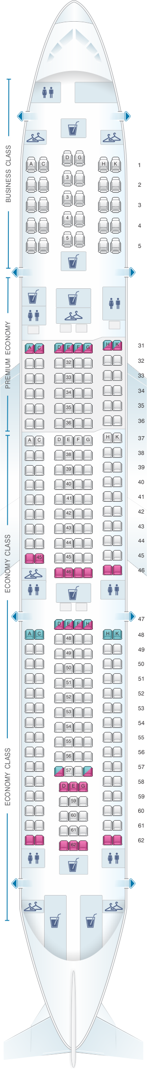 Seat map for China Southern Airlines Airbus A330-300 Layout B