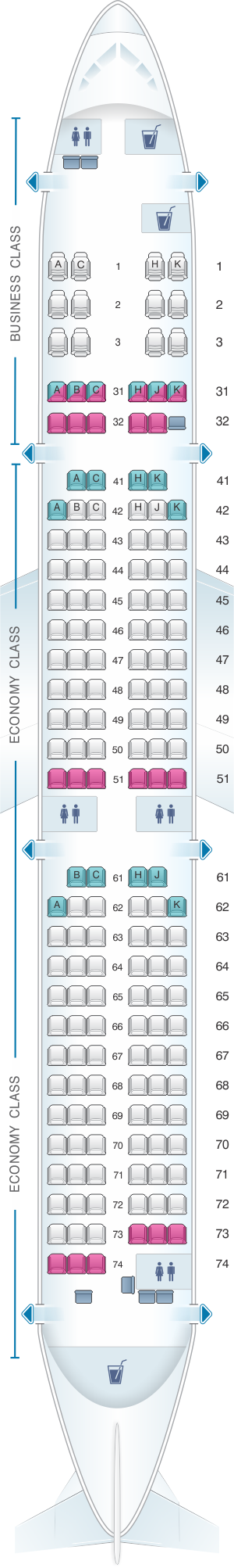 Seat map for Philippine Airlines Airbus A321 200neo