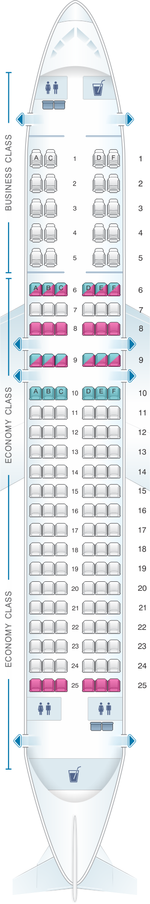 Seat map for Rossiya Airlines Airbus A320 140PAX