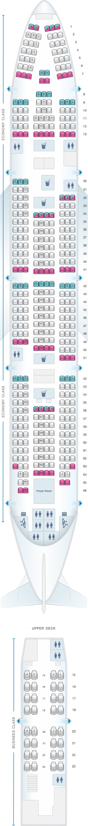 Seat map for Saudi Arabian Airlines Boeing B747 468