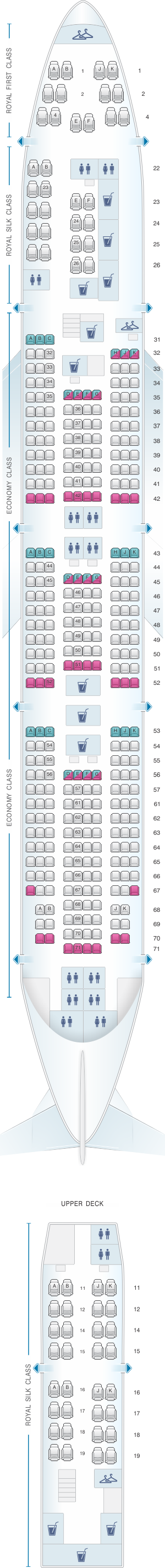 Seat map for Thai Airways International Boeing B747 400 (744)
